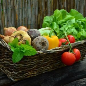 vegetables, basket, vegetable basket, harvest, produce, organic, fresh, fresh produce, nature, fresh vegetables, assorted, food, garden, salad, healthy